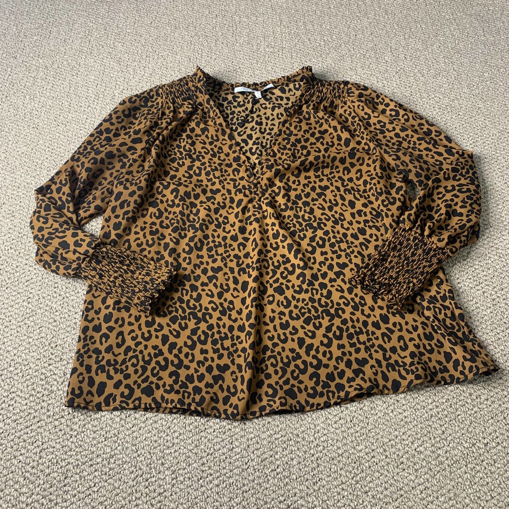 Collective Concepts Womens Blouse Size‎ XL Brown/Black Leopard Long Sleeves